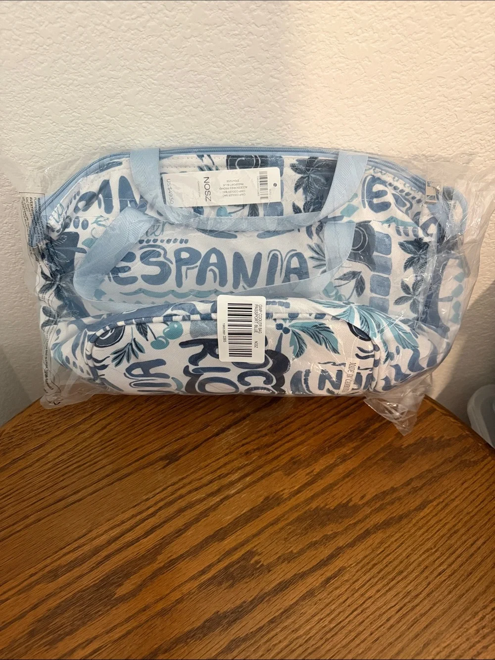 Chico's Cute Summer Print Light Blue and Teal Small Cooler Tote NWT